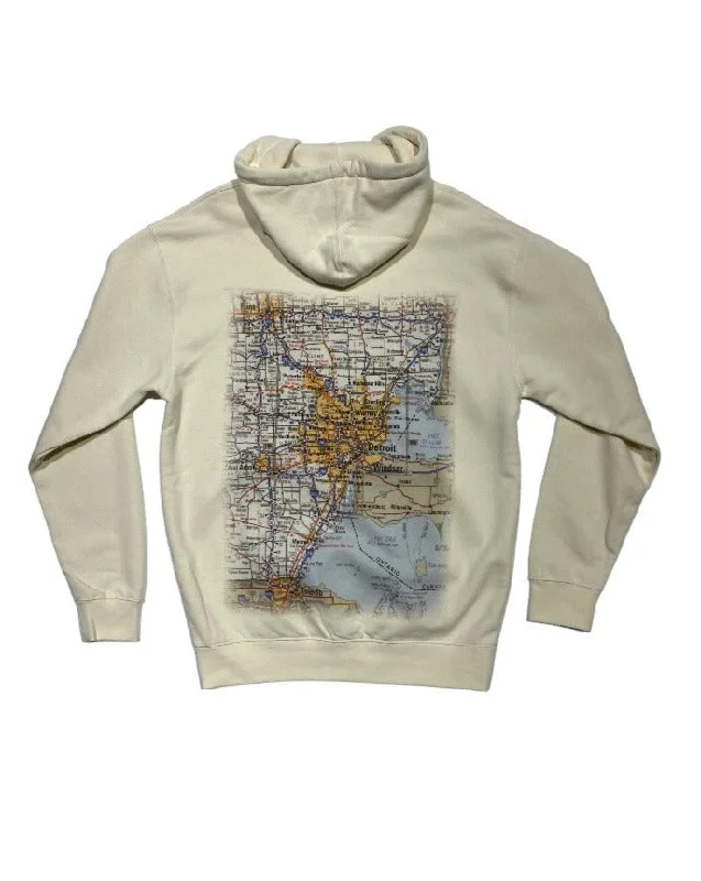 Fashionable Men's Streetwear HoodiesInk Detroit Premium Heavyweight Metro Detroit Map Hoodie - Bone