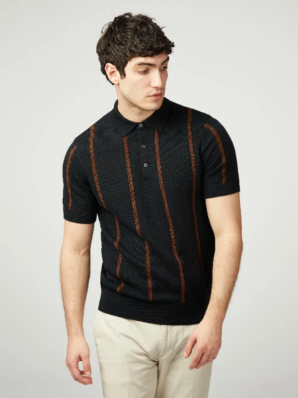 Men's Sweaters for Winter SportsJacquard Stripe Polo - Black