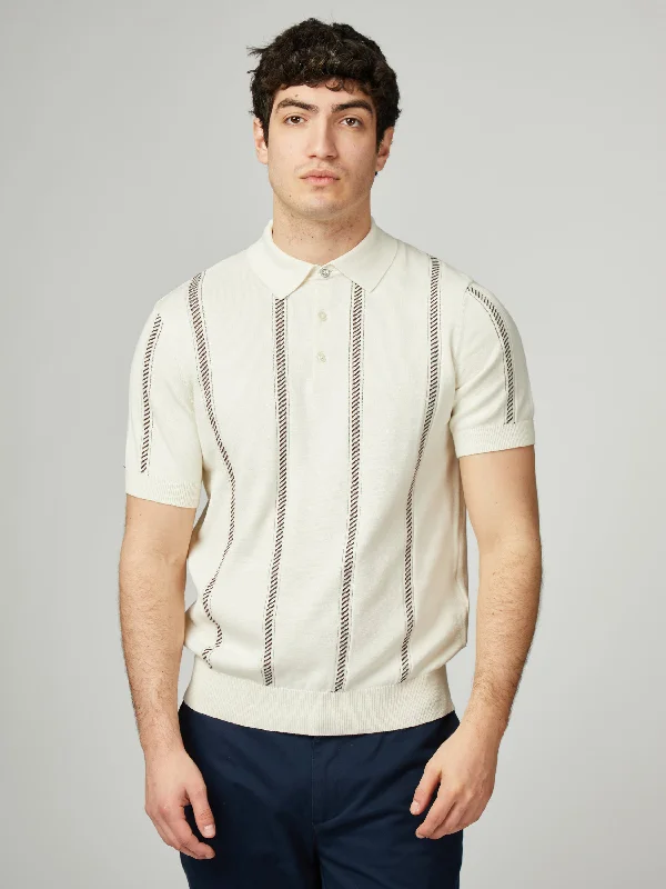 Men's Sweaters with Raglan SleevesJacquard Stripe Polo - Ivory