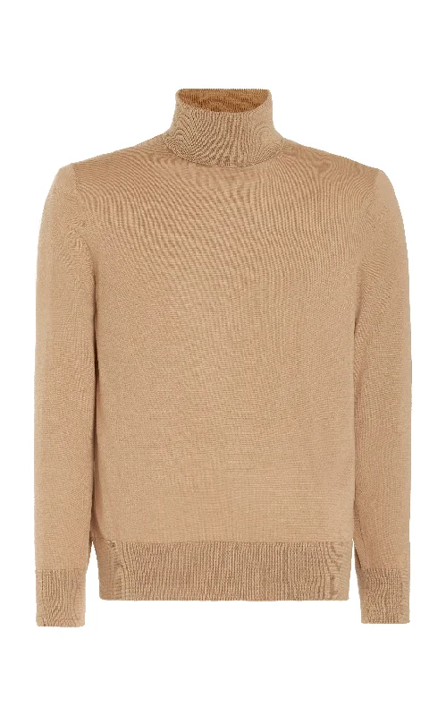 Men's Sweaters with Contrast TrimJermaine Knit Turtleneck in Camel Merino Wool