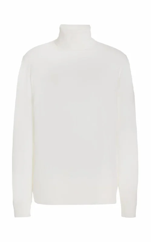 Men's Sweaters with Dropped ShouldersJermaine Knit Turtleneck in Ivory Merino Wool