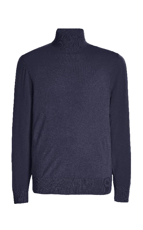 Men's Sweaters with Appliqué DetailsJermaine Knit Turtleneck in Navy Merino Wool