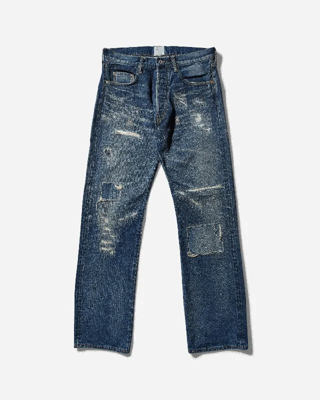 Men's Jeans with RipsMen's New Manual Selvedge Denim Pants Indigo