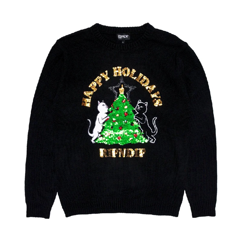 Warm Men's Down JacketsLitmas Tree Knitted Sweater (Black)