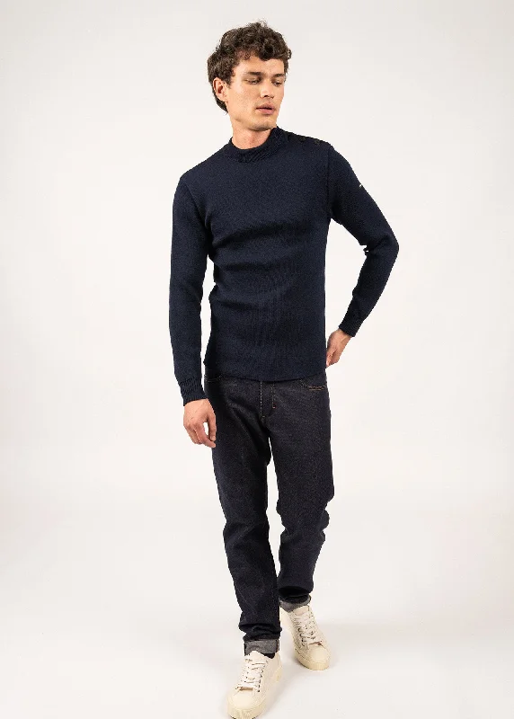 Men's Sweaters with Dropped ShouldersMATELOT - Wool Fisherman Sweater with Button Shoulder | Slim Fit (NAVY)