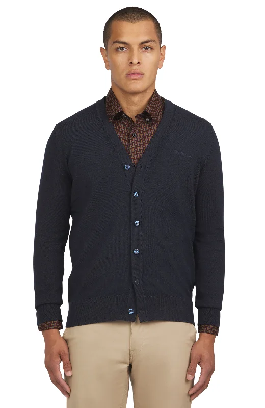 Warm Men's Hooded SweatersMerino Cardigan - Dark Navy