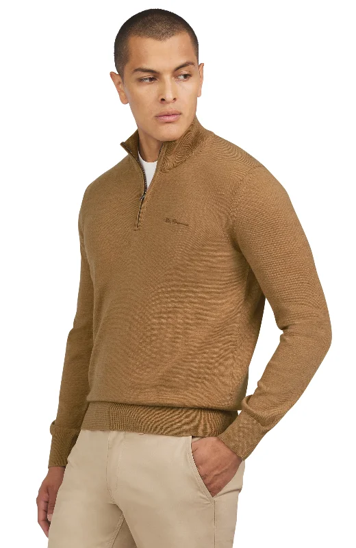 Men's Sweaters with Checkerboard PatternsMerino Half Zip - Light Brown