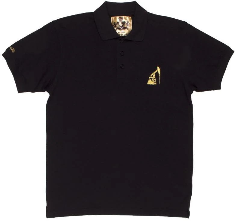 Men's Shirts with Contrast Stitching"OIL PUMP" POLO BLACK