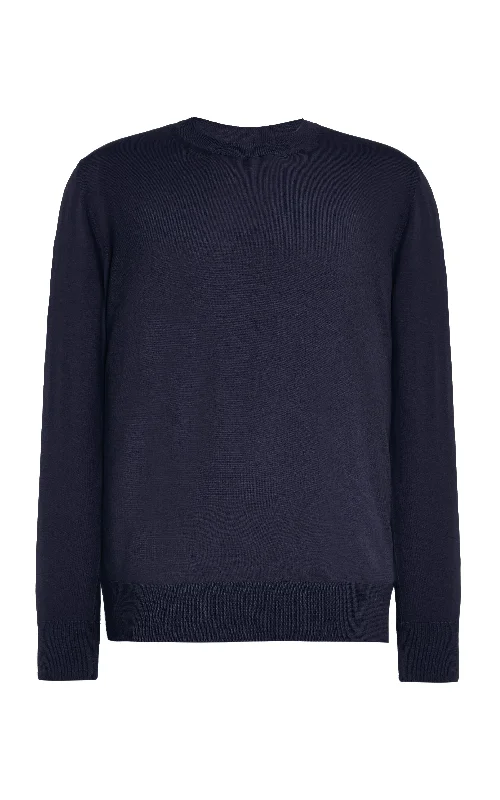 Essential Men's V-Neck SweatersPalco Knit Crewneck in Navy Merino Wool