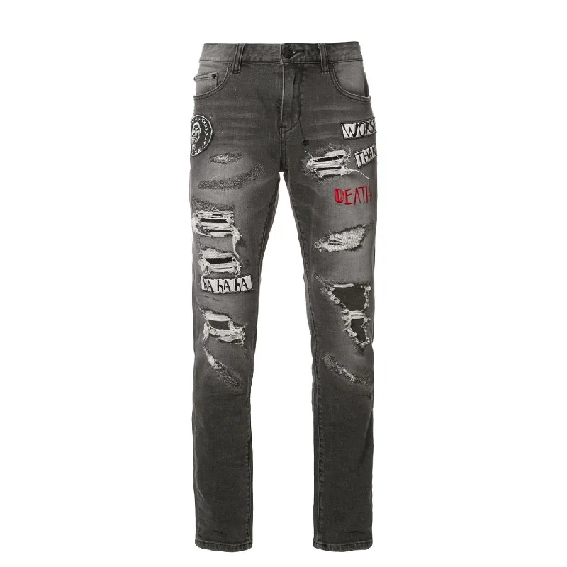 XXXL Men's JeansPATCHWORK DISTRESSED JEANS