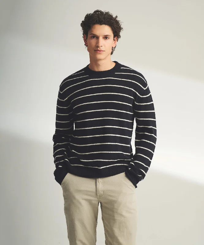 Men's Sweaters with Mock-Neck DesignsLightweight Reversible Cashmere Striped Crewneck Sweater