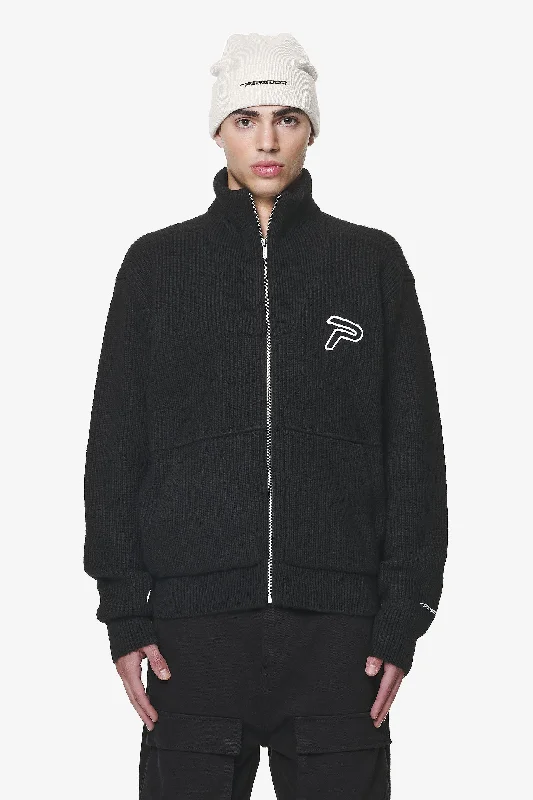 Men's Sweaters with Embroidered DesignsRiggo Heavy Knit Jacket Black