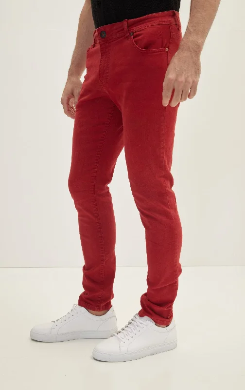 Elegant Men's JeansSpring Tapered Denim - Red