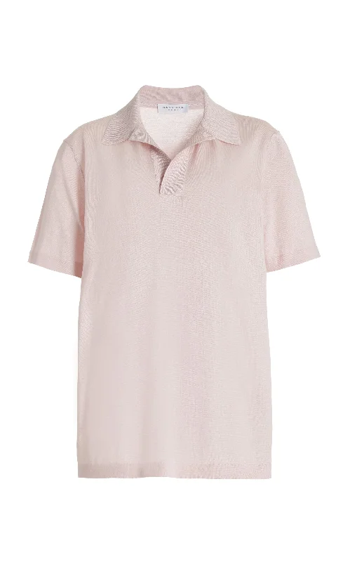 Men's Sweaters for SpringStendhal Knit Short Sleeve Polo in Blush Cashmere