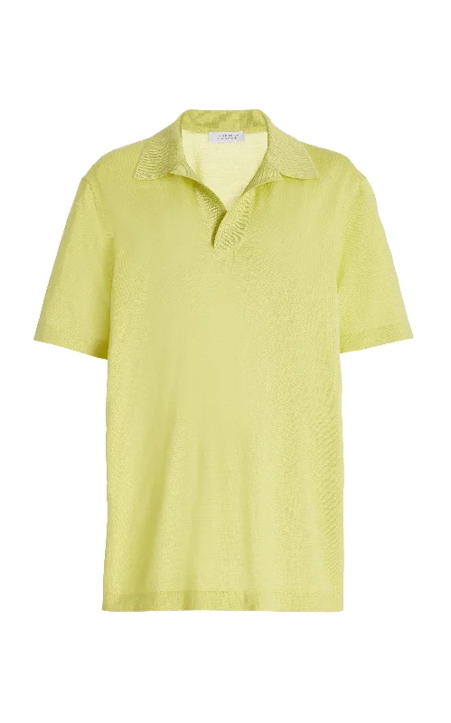 Men's Sweaters with Three-Quarter SleevesStendhal Knit Short Sleeve Polo in Lime Adamite Cashmere