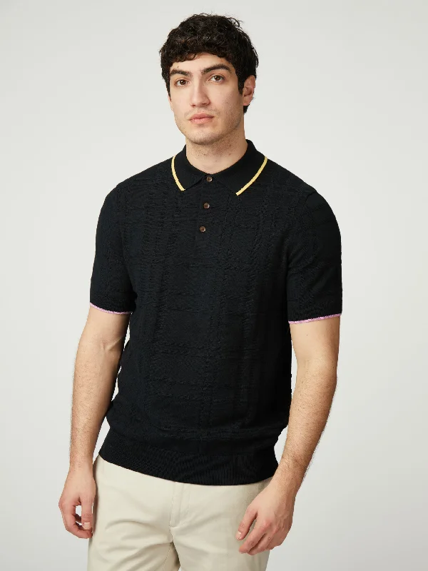 Men's Sweaters with Pleated DesignsTartan Polo - Black