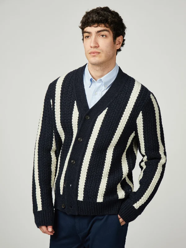 Men's Sweaters with Hooks and LoopsTextured Stripe Cardigan - Dark Navy