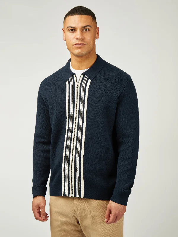 Men's Sweaters with Elastic CuffsTextured Zip Through - Dark Navy