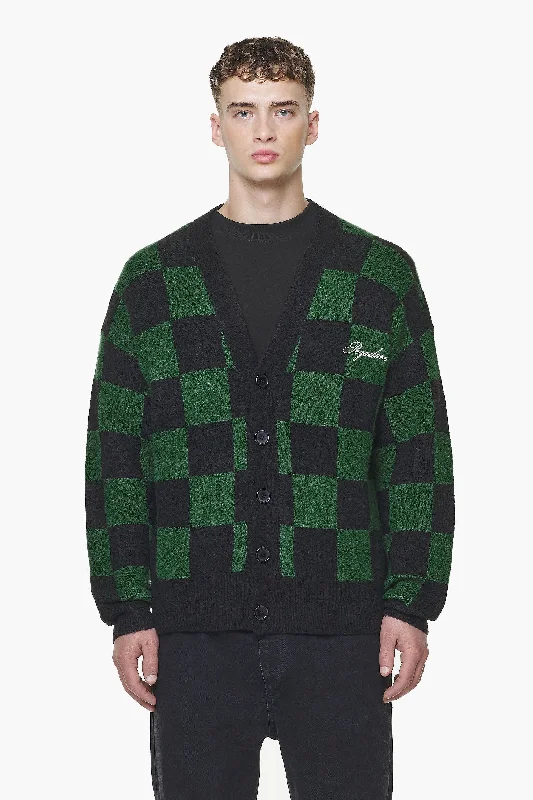 Comfortable Men's Cotton SweatersTodd Checkered Knit Cardigan Onyx Black British Green