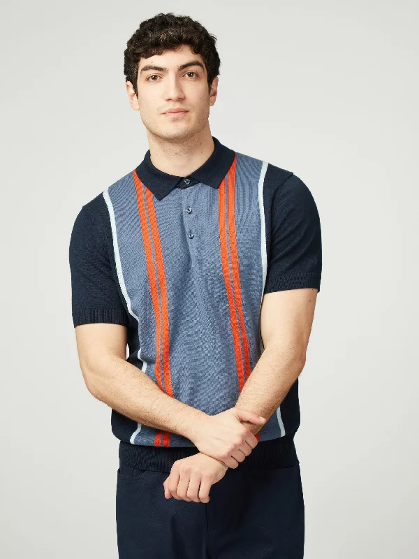 Men's Sweaters with BeadsVertical Stripe Polo - Dark Navy