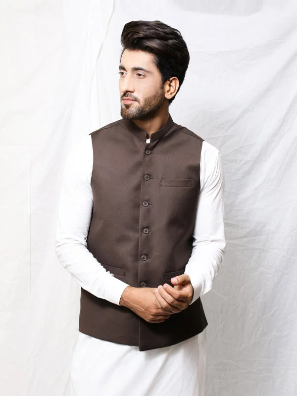 Men's Coats for Casual WearMen's Plain Waistcoat Dark Brown