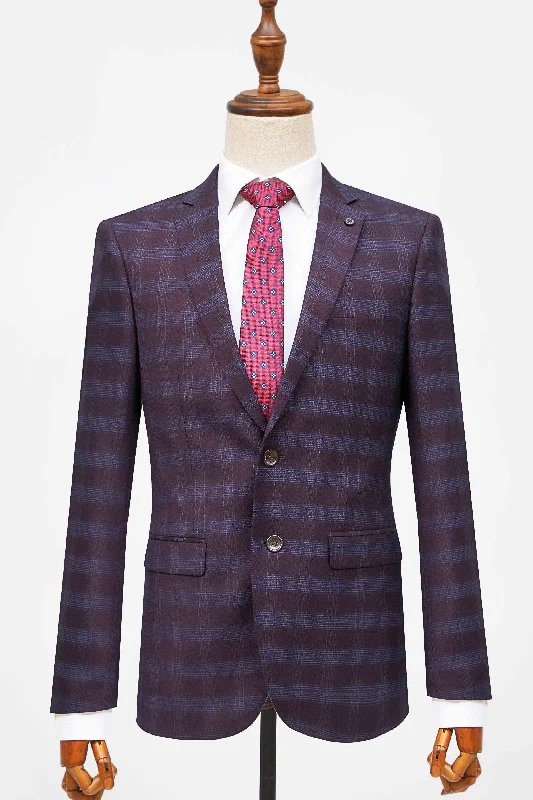 Men's Suits with Cotton Linings2 PIECE SUIT SLIM FIT MAROON CHECK