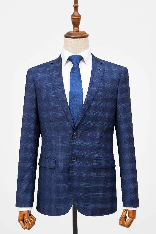 Men's Suits with Ventless Jackets2 PIECE SUIT SLIM FIT NAVY CHECK