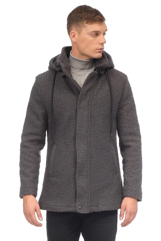 High-Quality Men's Duffle CoatsHooded Boucle Coat - Anthracite