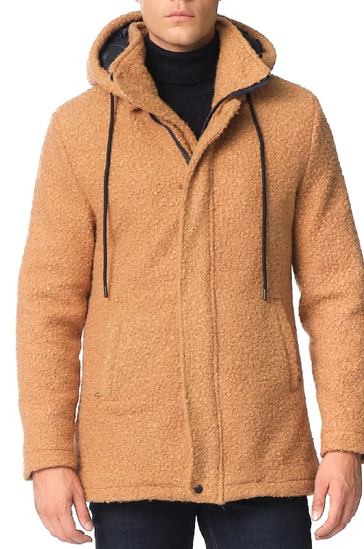 Functional Men's Ski JacketsHooded Boucle Coat - Camel