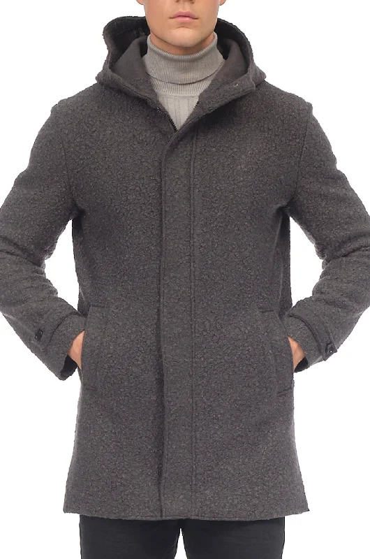 Men's Coats with Breathable FabricGrunge Hood Boucle Coat Unquilted - Anthracite