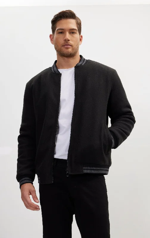 Men's Coats with Reflective StripesClassic Bomber Jacket - Black