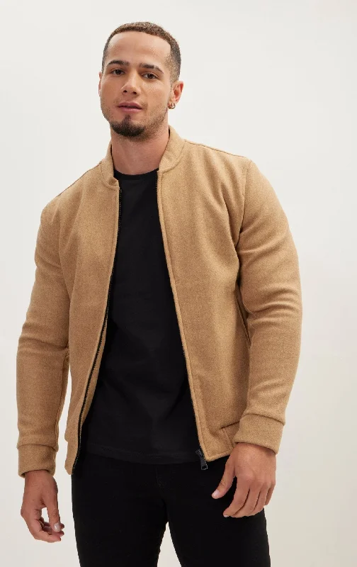 Men's Coats for Formal EventsRelaxed Unlined Varsity Jacket - Camel