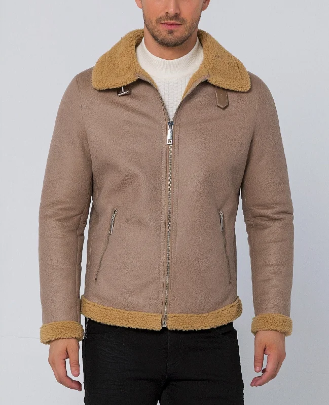 Designer Men's OvercoatsVegan Shearling Aviator Jacket - Stone