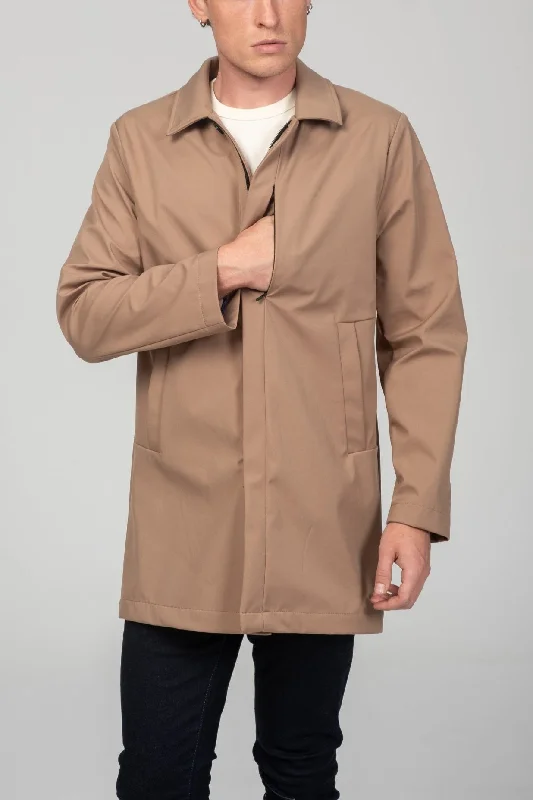 Men's Coats with Relaxed FitsLong Lightweight Windbreaker Coat - Camel