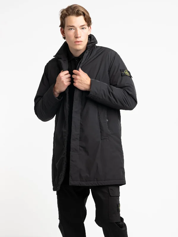 Men's Coats with HoodsBlack Micro Twill PrimaLoft® Raincoat