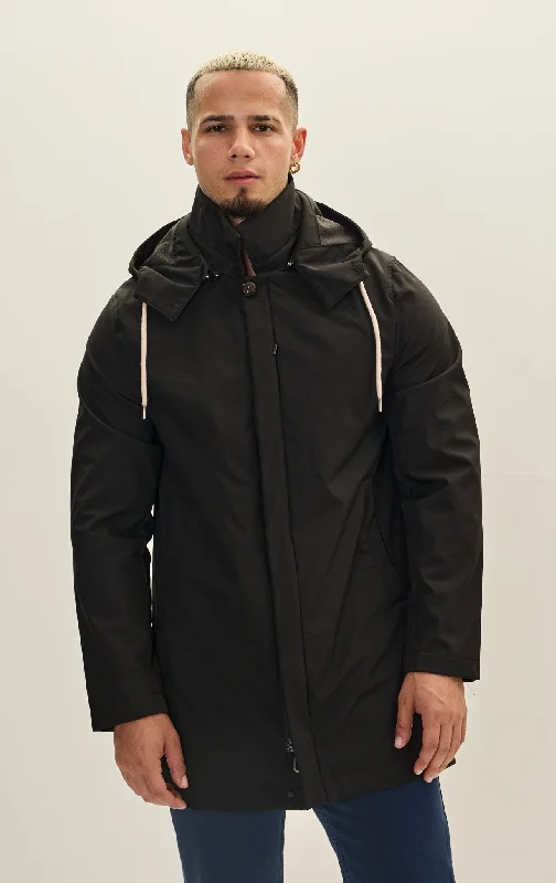 Best Men's Leather CoatsHooded Rain Slicker Jacket - Black