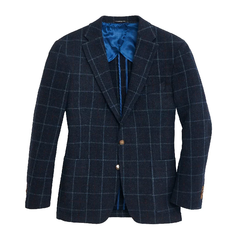 Men's Coats with Adjustable HemsClassic Navy Windowpane Shetland Sport Coat