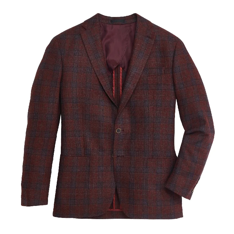 Men's Coats with Multi-Pocket DesignLanificio Di Pray Earth Red Country Blue Plaid Sport Coat