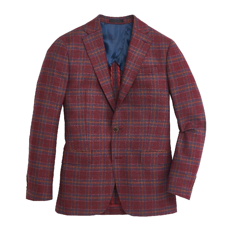 Men's Coats with Stretch FabricReda Earth Red Golden Oak Plaid Sport Coat