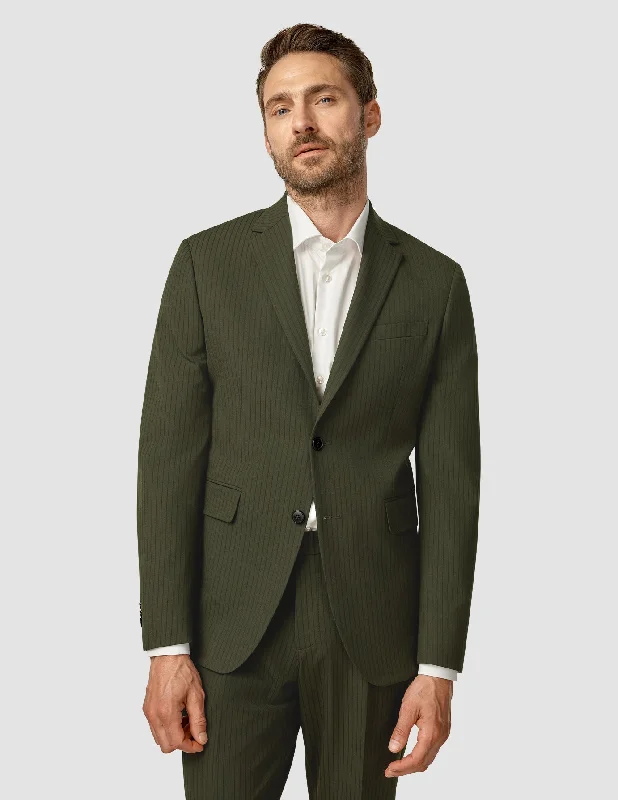 Men's Suits with Cotton-Blend FabricsEssential Blazer Slim Moss Green Pinstripe