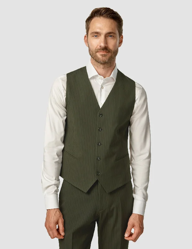 Men's Suits with Tweed FabricsEssential Vest Moss Green Pinstripe