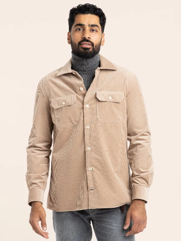 Men's Coats for Mild WeatherLight Brown Corduroy Overshirt