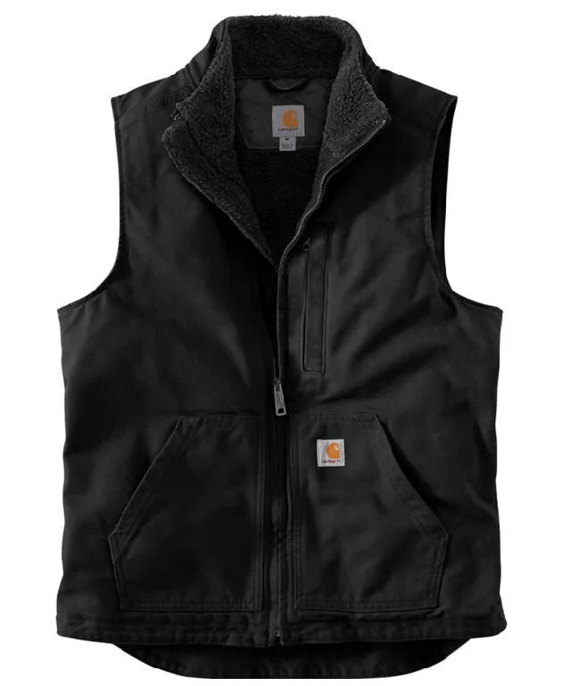 Men's Loose Fit Washed Duck Sherpa-Lined Mock-Neck Vest