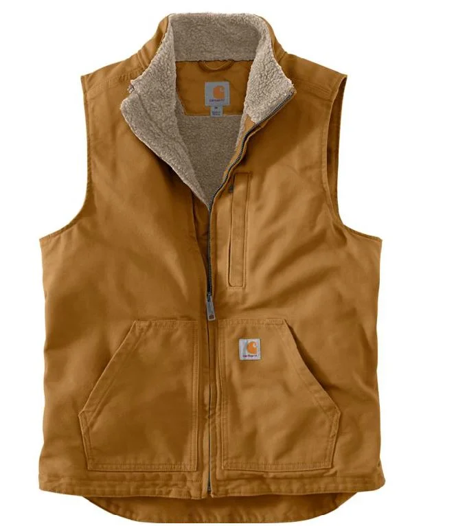 Men's Loose Fit Washed Duck Sherpa-Lined Mock-Neck Vest