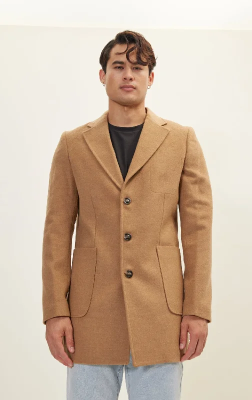 Versatile Men's Pea CoatsThree-Button Closure Winter Coat - Camel