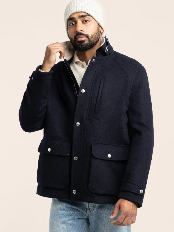 Men's Coats for Skinny MenNavy Wool Beaver Cloth Jacket