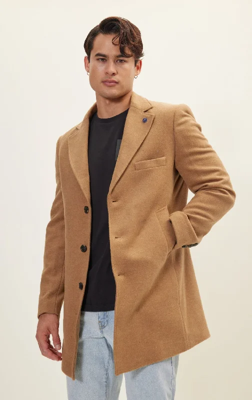 Trendy Men's Anorak JacketsWool Melange Mid-Length Overcoat - Camel