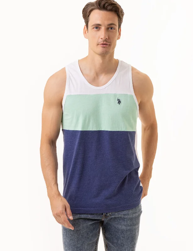 TRI-COLORBLOCK JERSEY MUSCLE TANK