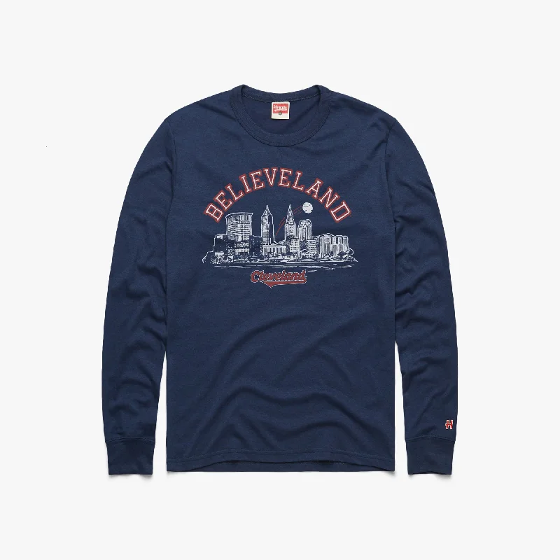 Men's Shirts with Adjustable CuffsBelieveland Cleveland Baseball Long Sleeve Tee