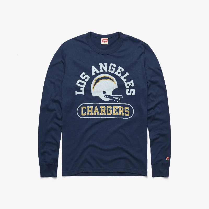 Men's Shirts with Pleated HemlinesLos Angeles Chargers Throwback Helmet Long Sleeve Tee